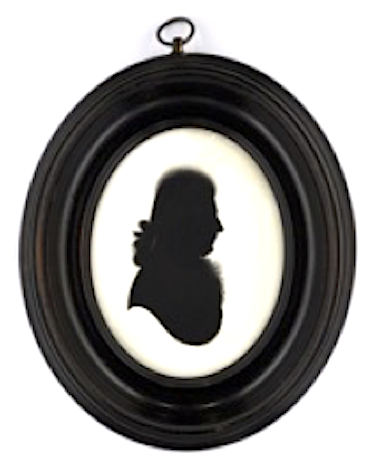 Bust length silhouette portrait of a man facing right by Houghton.  Private Collection