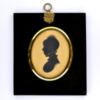 Front of Silhouette, in frame, with woman looking left