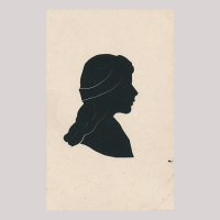 Front of silhouette, with girl looking right, wearing a ribbon.