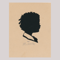 Front of silhouette, with a boy looking right.