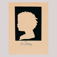 Front of silhouette, with boy looking left.