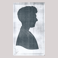 Front of silhouette, with a man looking right.