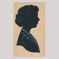 Front of silhouette, with a woman looking right.