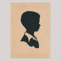 Front of silhouette, with boy looking right.