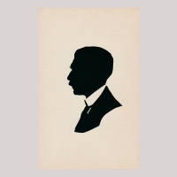 Front of silhouette, Man with a white collar looking to the left