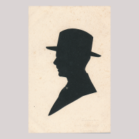 Front of silhouette, Man wearing a hat and looking to the left