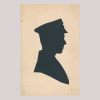 Front of silhouette, Man in uniform looking to the right