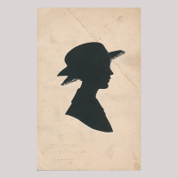 Front of silhouette, Woman wearing a hat and looking to the right