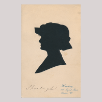 Front of silhouette, Woman wearing a hat and looking to the left