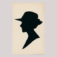 Front of silhouette, Woman wearing a hat and looking to the left