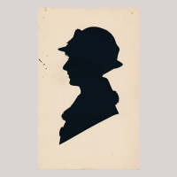 Front of silhouette, Woman wearing a hat and looking to the left