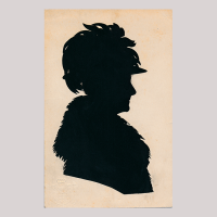 Front of silhouette, Woman wearing a hat and looking to the right