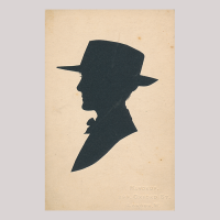 Front of silhouette, Woman wearing a hat and looking to the left