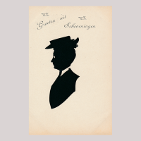 Front of silhouette, Man with a white collar looking to the left