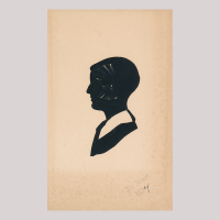 Front of silhouette, Boy with a white collar looking to the left