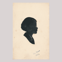 Front of silhouette, Woman wearing glasses and looking to the right