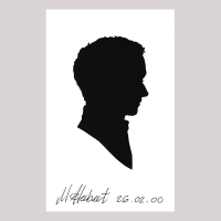 Front of silhouette, with man looking right.