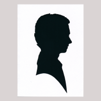 Front of silhouette, with man looking right.