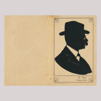 Front of silhouette, Man wearing a hat and looking to the right