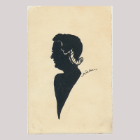 Front of silhouette, Elderly woman looking to the left