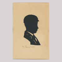 Front of silhouette, School boy looking to the right