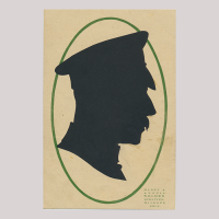 Front of silhouette, Man in uniform looking to the right