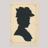 Front of silhouette, Woman wearing a hat and looking to the right