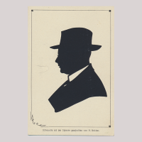 Front of silhouette, Man wearing a hat and looking to the left