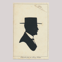 Front of silhouette, Man wearing a hat and looking to the right