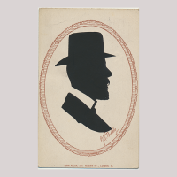 Front of silhouette, Man wearing a hat and looking to the right