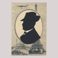 Front of silhouette, Man wearing a hat and looking to the left