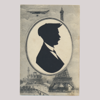 Front of silhouette, Man wearing a hat and looking to the right