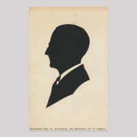 Front of silhouette, Man with a white collar looking to the left