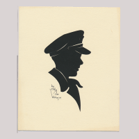 Front of silhouette, Man in uniform looking to the right