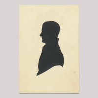 Front of silhouette, with man looking left.