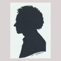 Front of silhouette, with man looking left.