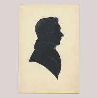 Front of silhouette, with man looking right.