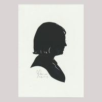 Front of silhouette, with girl looking right.