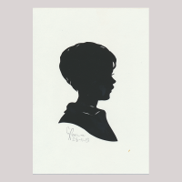 Front of silhouette, with boy looking left.