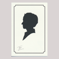 Front of silhouette, with boy looking left.