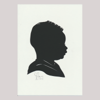 Front of silhouette, with boy looking right.