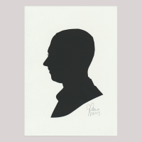 Front of silhouette, with man looking left.