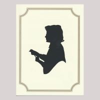 Silhouette, with woman looking left, wearing glasses.