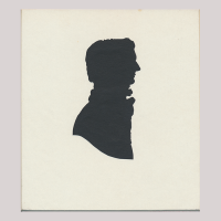 Front of silhouette, with man looking right.