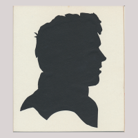 Front of silhouette, with man looking right.