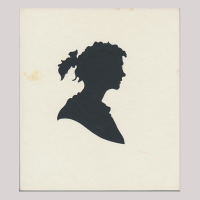 Front of silhouette, with woman looking right.