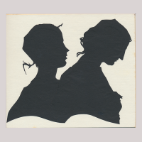 Front of silhouette, with two women looking right.