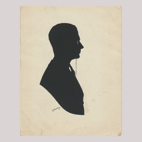 
        Front of silhouette, Man wearing a monocle and looking to the right