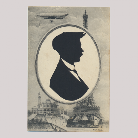 
        Front of silhouette, Man wearing a hat and looking to the right