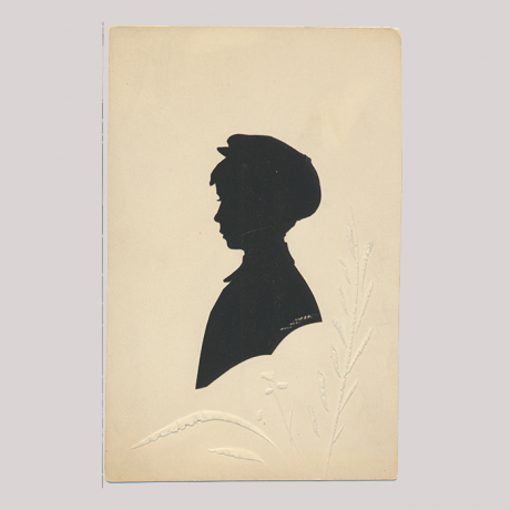 
        Front of silhouette, School boy looking to the left